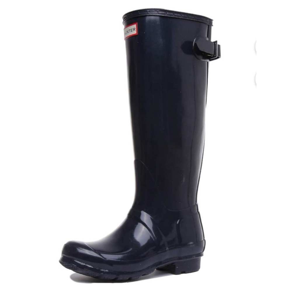 Hunter Original Tall Gloss Rain Boots Adjustable Back Navy Blue Womens Size 6